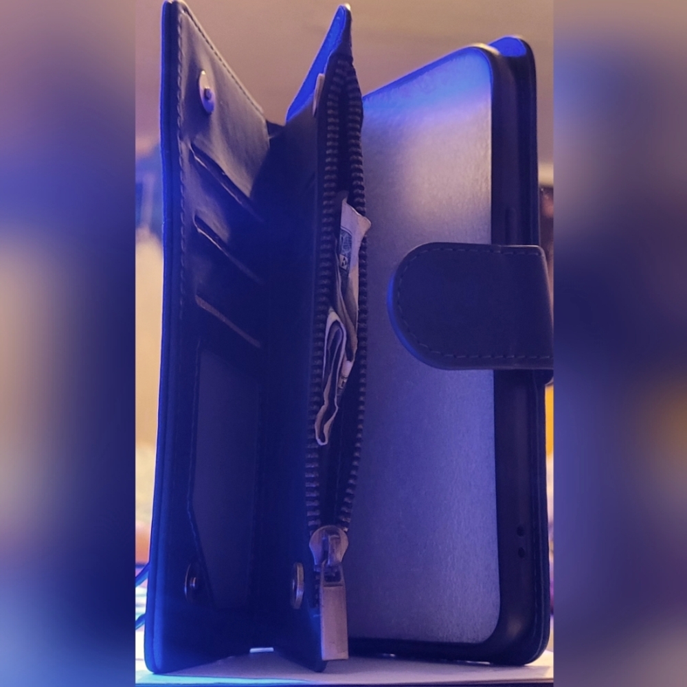 Navey Blue I Phone 15 Case Wallet with Zipper and Card Slots